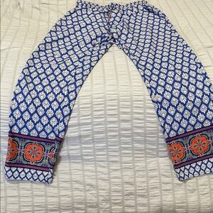 Blue & White Printed Lounge Pants with Colorful Border